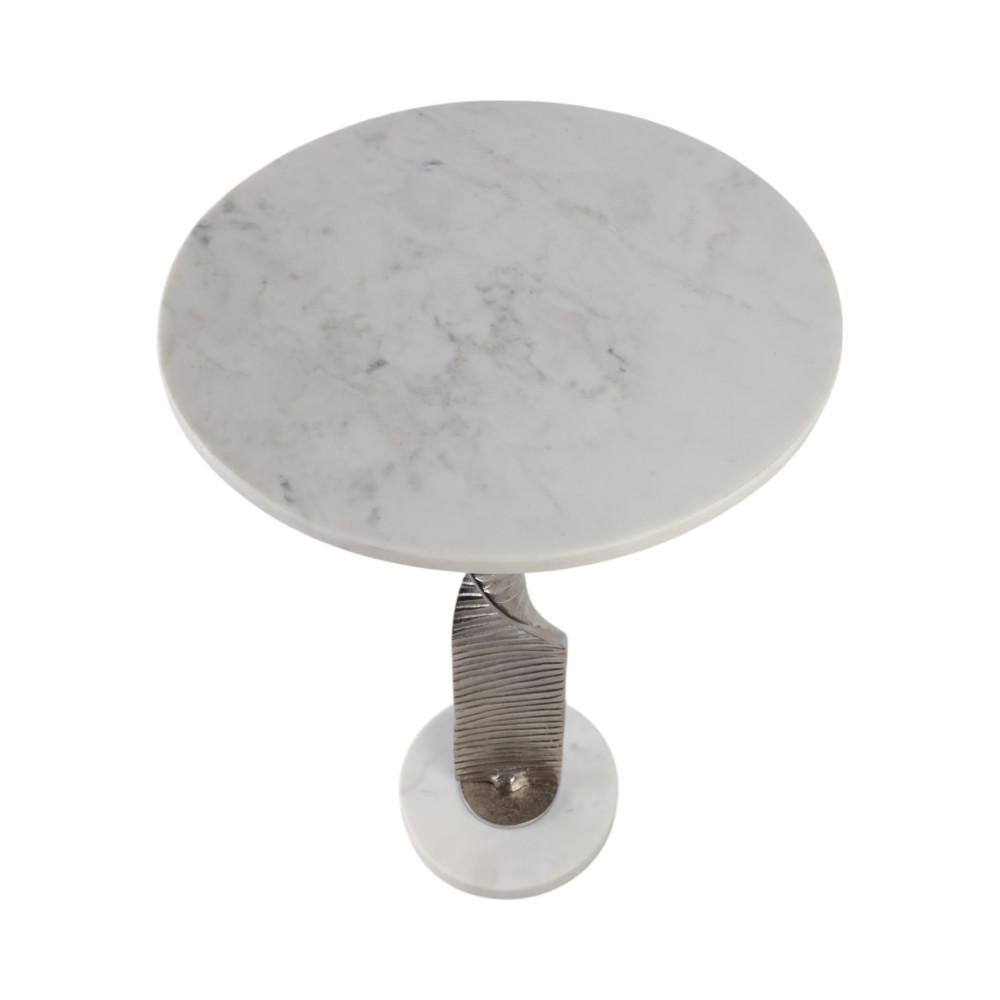 15 in. Silver Round Marble Top End Table with Twisted Etched Base - thumbnail 9