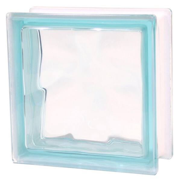 TAFCO WINDOWS 7-1/2 in. x 7-1/2 in. x 3-1/8 in. Turquoise Color Wave Pattern Glass Block 5/CA