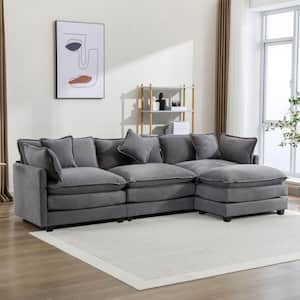 112.2 in. W L-Shaped Chenille Modern Luxury Sectional Sofa in. Gray with Ottoman and 5 Pillows