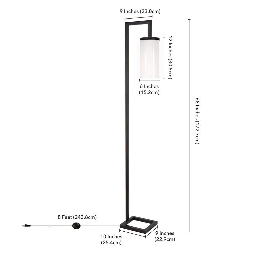 67.75" Blackened Bronze Floor Lamp with White Glass Shade