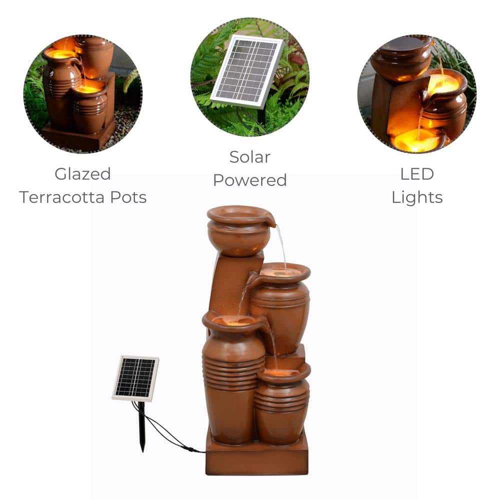 Terracotta Solar Powered 4-Tier Cascading Bowl Outdoor Fountain