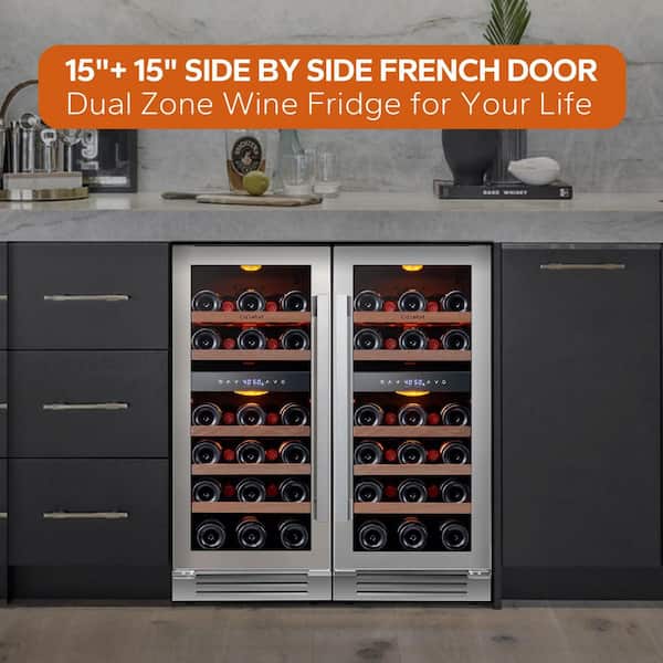 30 in. Quad Zone Cellar Cooling Unit 56-Bottles Built- in Wine Cooler Side-by-Side Refrigerators Frost Free in Black