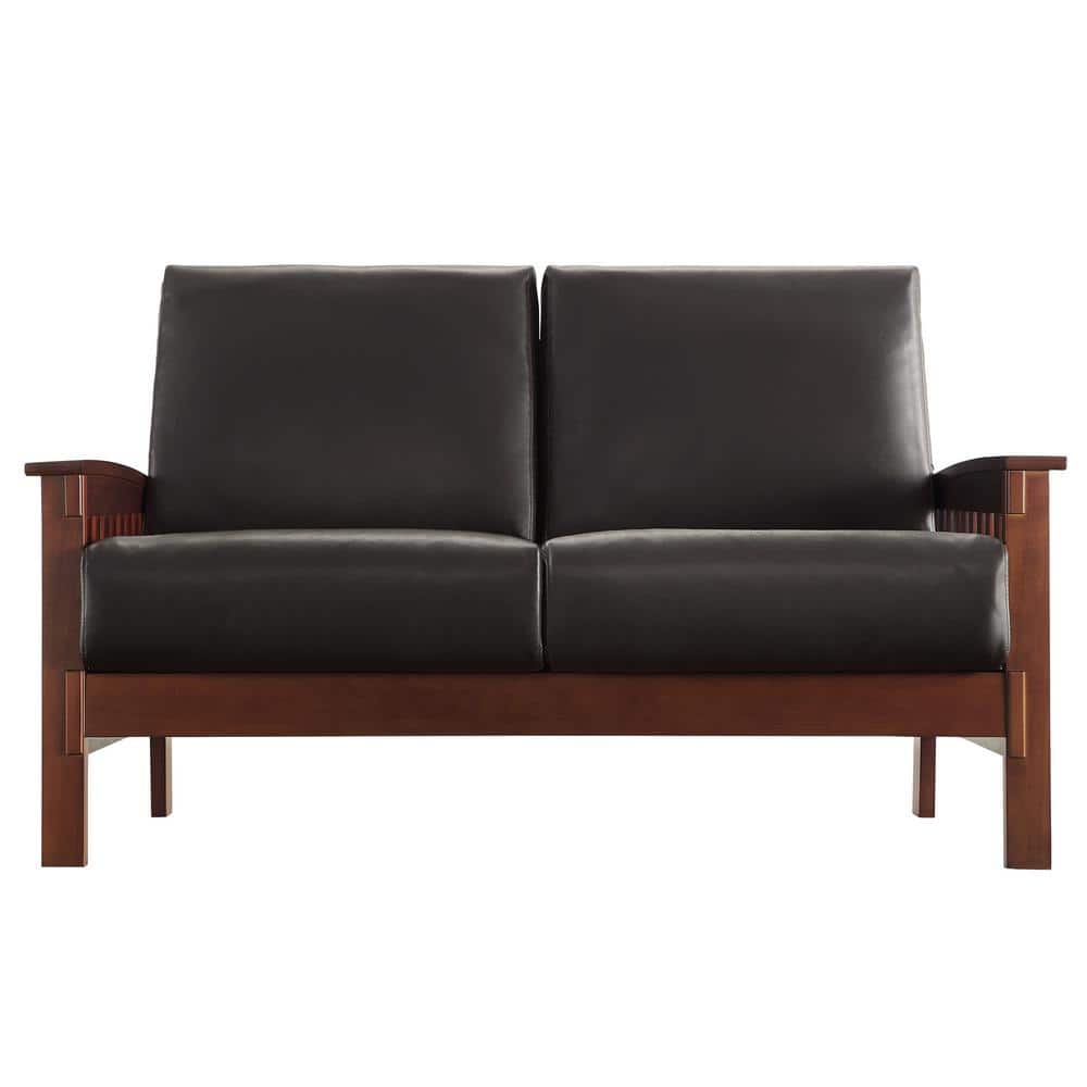 HomeSullivan 54.5 in. Brown Microfiber 2Seater Loveseat with Wood