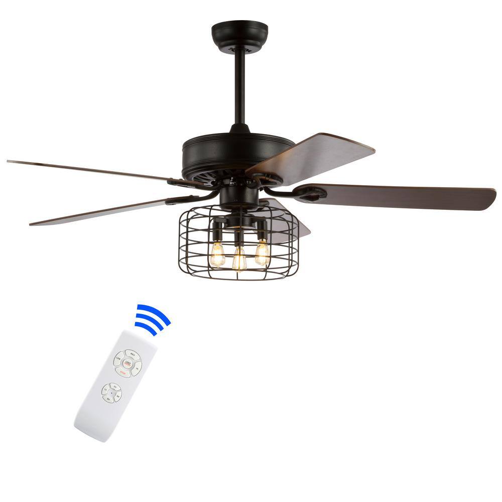 Jonathan Y Asher 52 In Forged Black 3 Light Industrial Metal Wood Led Ceiling Fan With Light And Remote Jyl9603a The Home Depot