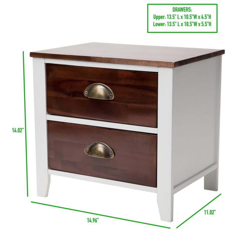 Compact White and Brown Wood 2-Drawer Nightstand