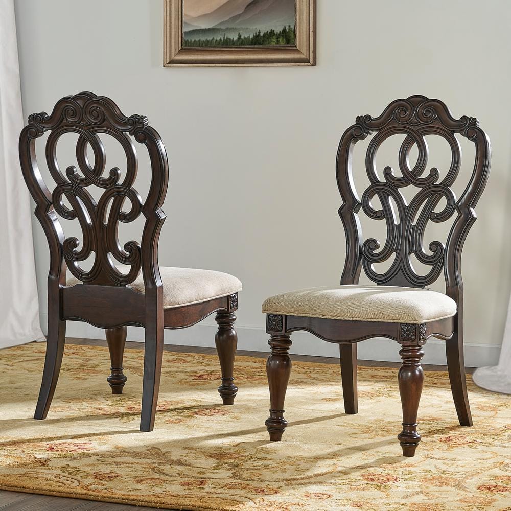 Warm Pecan Upholstered Traditional Side Chair