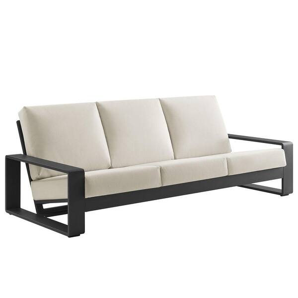 Lirienne Aluminum Outdoor Sofa Outdoor Patio Sofa Weather-Resistant Patio Couch with Cushions in Cream Gray