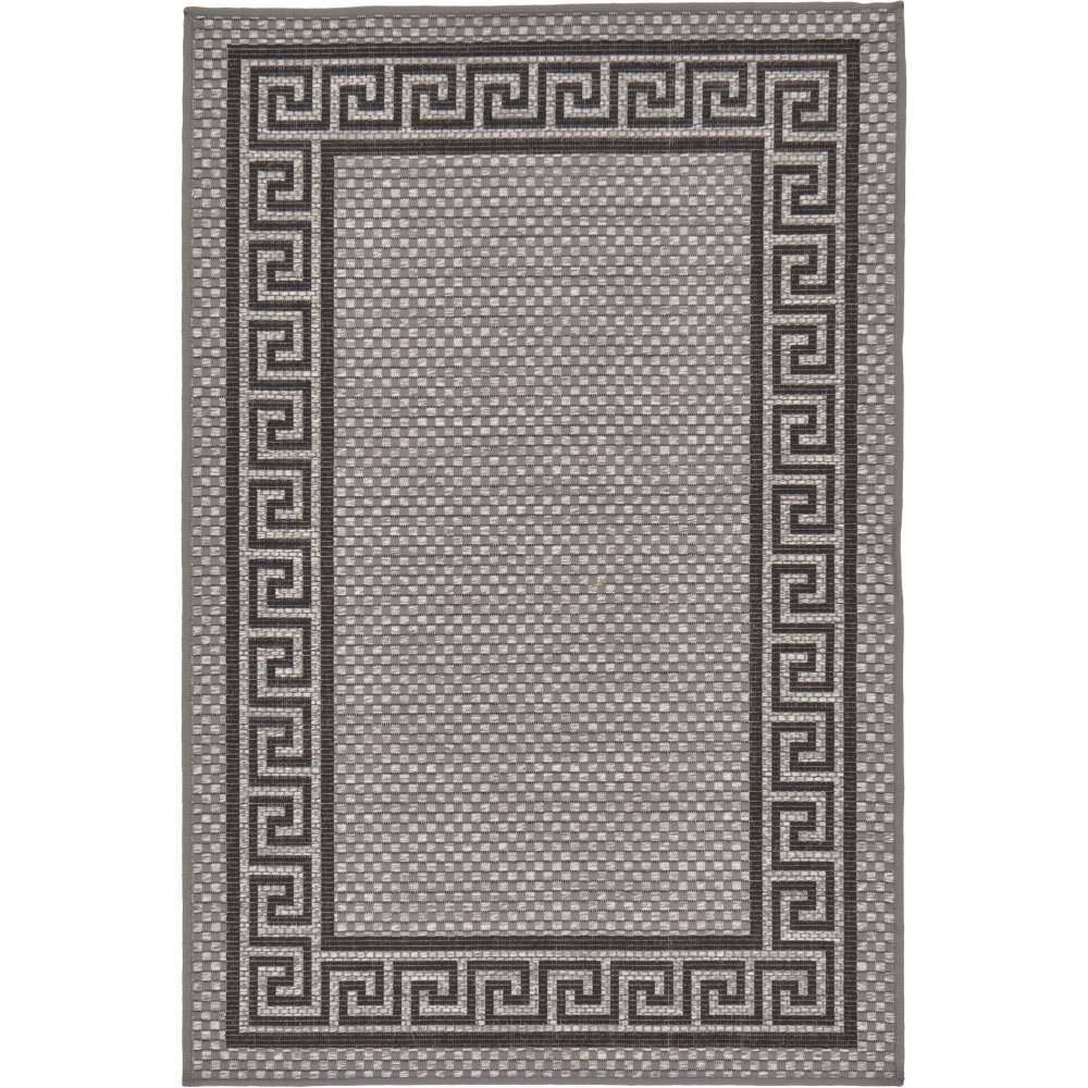 Gray and Black Rectangular Outdoor Greek Key Rug