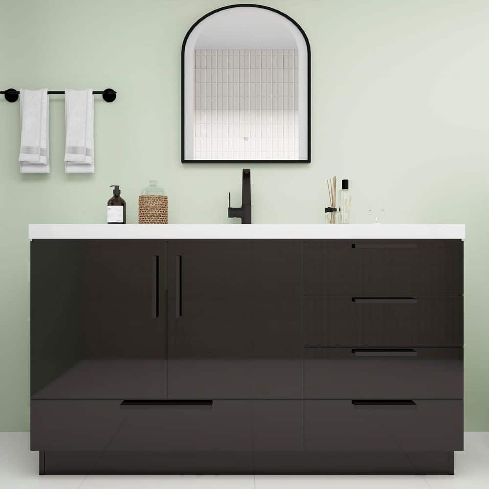 Carla 59 in. W x 20 in. D x 35 in. H Single Sink Freestanding Bath Vanity in Gloss Black with White Acrylic Top price history on PriceWatchPro