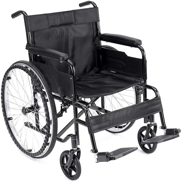 Amucolo Black Lightweight Wheelchair with Swing Away Elevating Leg Rest, 19 in. Seat