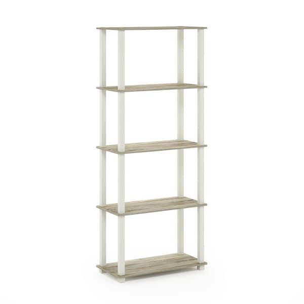 Furinno 57.4 in. Tall Sonoma Oak/White 5-Shelves Etagere Bookcases