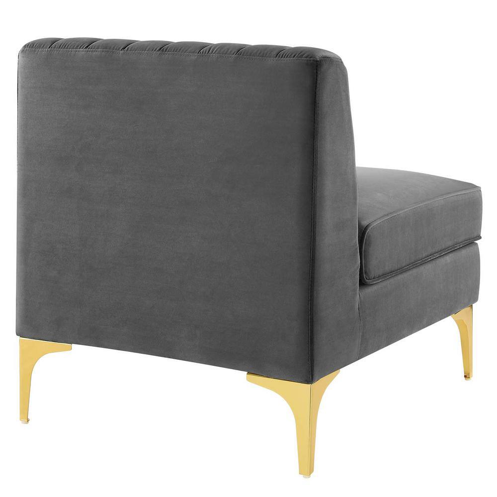 Gray Velvet and Gold Metal Armless Chair
