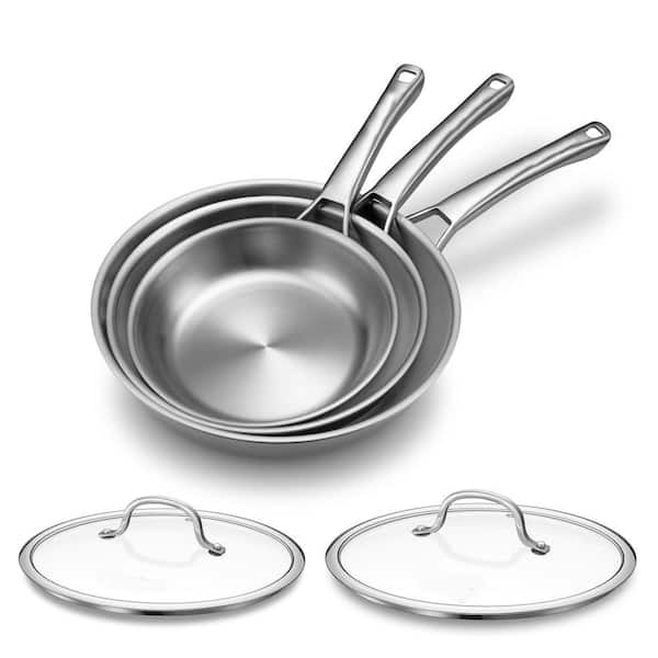 3 Piece Stainless Steel Nonstick Cookware Set with Lid Induction Safe Ergonomic Handle Silver