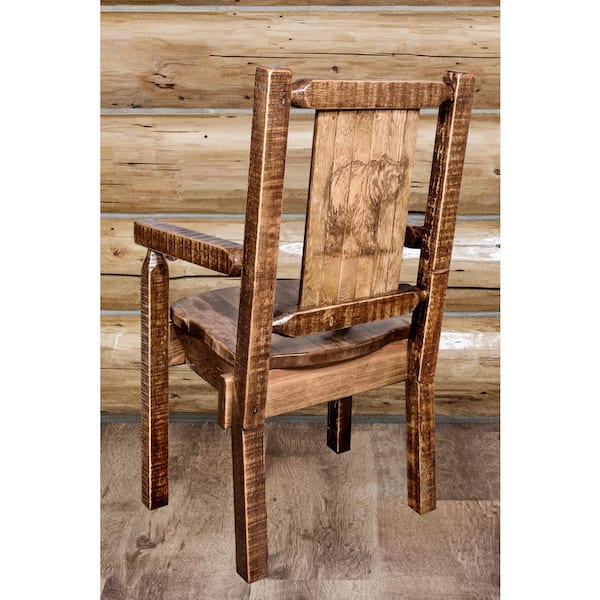 Homestead Collection Early American Laser Engraved Bear Motif Captains Chair