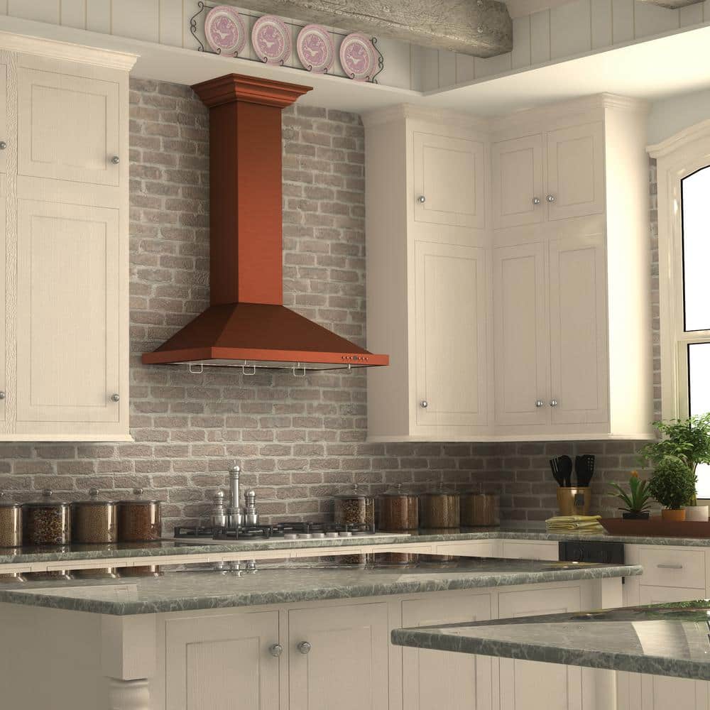 36" Copper Convertible Wall Mount Range Hood with Charcoal Filter