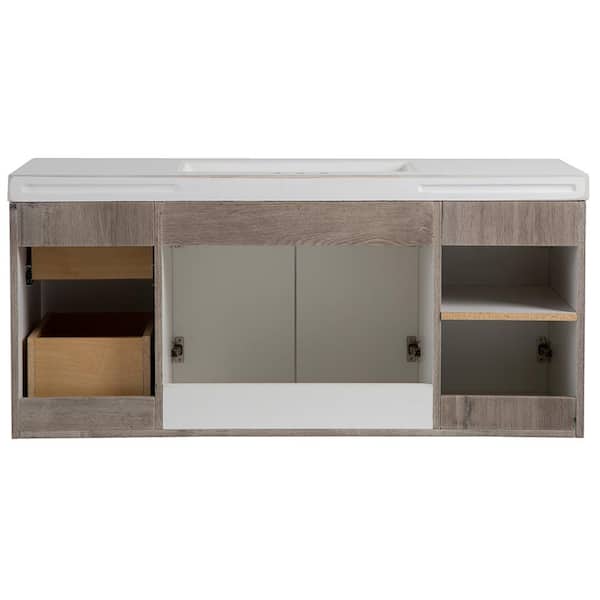 Stella 49 in. W x 19 in. D Wall Hung Bath Vanity in White Washed Oak with Cultured Marble Vanity Top in White with Sink
