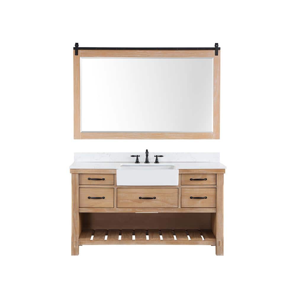 Villareal 60 in. W x 22 in. D x 34 in . H Single Sink Bath Vanity in Weathered Pine with Composite Stone Top and Mirror price history on PriceWatchPro