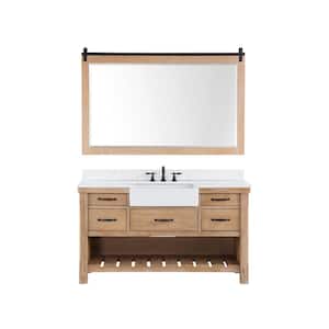 Villareal 60 in. W x 22 in. D x 34 in . H Single Sink Bath Vanity in Weathered Pine with Composite Stone Top and Mirror