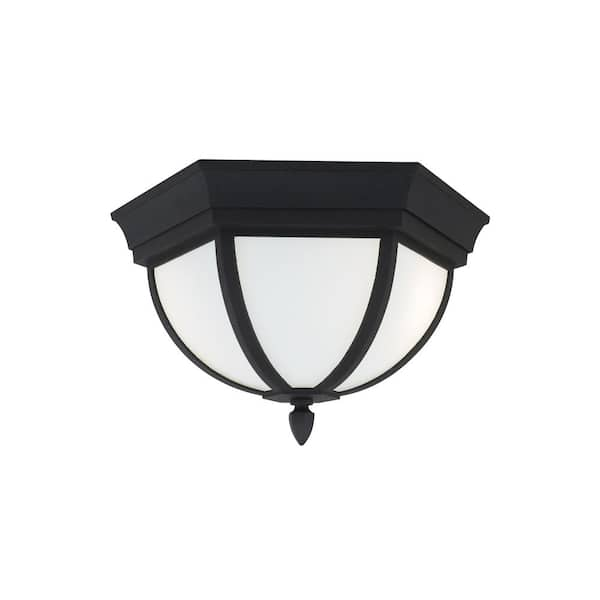 Generation Lighting Wynfield Black 2-Light Outdoor Flush Mount with LED Bulbs