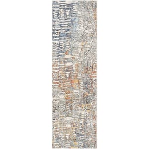 Envie Modica Ivory Blue 2 ft. 3 in. x 7 ft. 3 in. Geometric Abstract Pattern Runner Area Rug