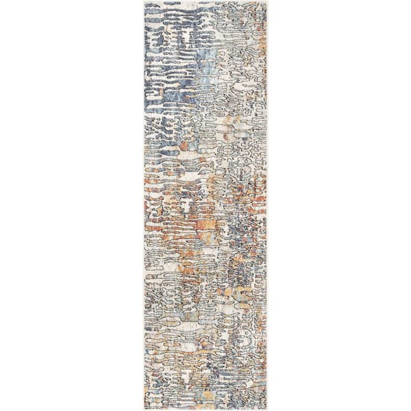 Well Woven Envie Modica Ivory Blue 2 ft. 3 in. x 7 ft. 3 in. Geometric Abstract Pattern Runner Area Rug