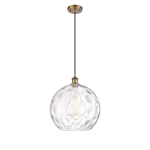 Athens Water Glass 1-Light Brushed Brass Globe Pendant Light with Clear Water Glass Shade