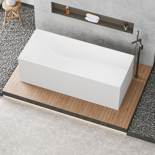 Moray 67 in. x 28 in. Stone Resin Flatbottom Freestanding Soaking Bathtub in Matte White Moray 67 in. x 28 in. Stone Resin Flatbottom Freestanding Soaking Bathtub in Matte White