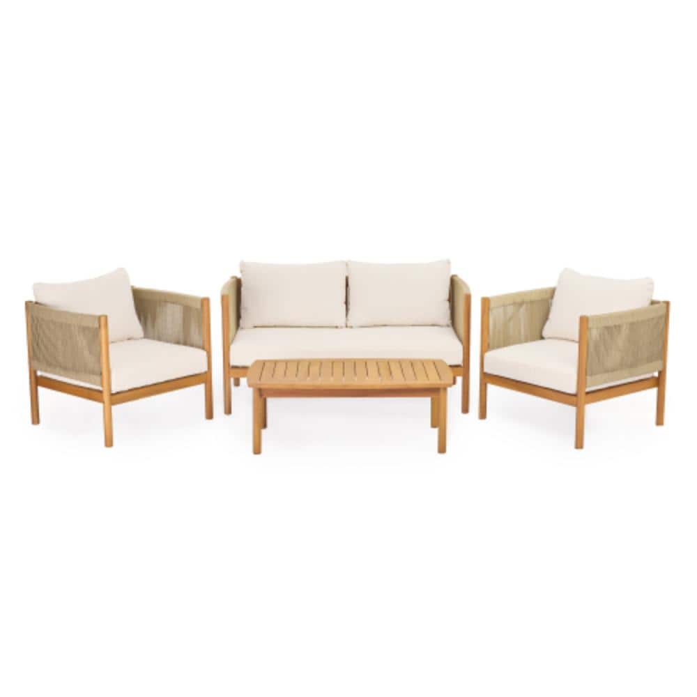 4-Piece Acacia Wood Patio Conversation Set with Cream Cushions, Water Resistant price history on PriceWatchPro