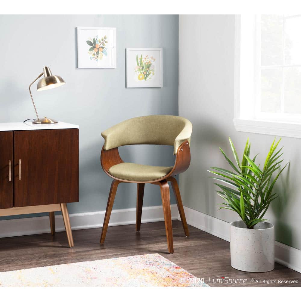 Green Velvet Upholstered Arm Chair with Walnut Wood Frame