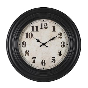 20 in. Silent Battery Operated Non Ticking Black Frame Plastic Wall Clock