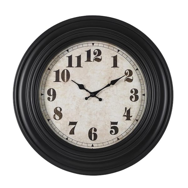 Oumilen 20 in. Silent Battery Operated Non Ticking Black Frame Plastic Wall Clock