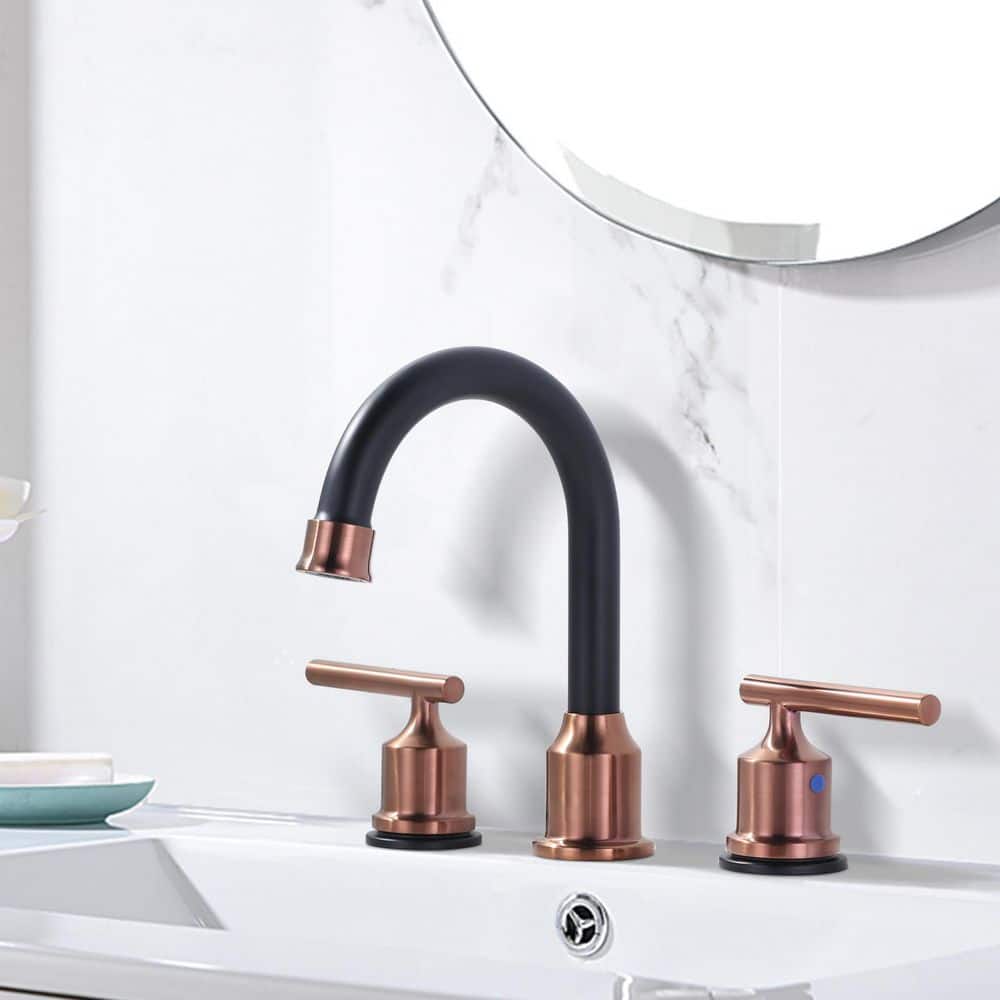Rose Gold and Matte Black Stainless Steel Double Handle Bathroom Faucet