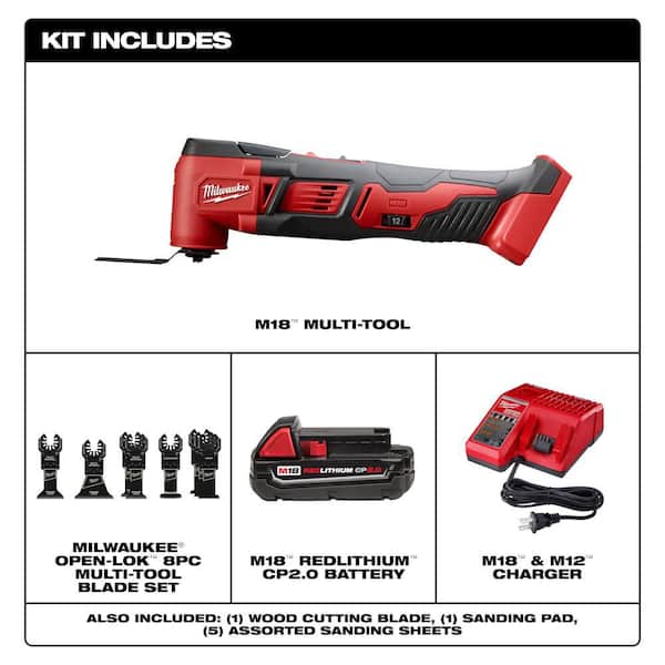 M18 18V Oscillating Multi-Tool Kit w/ 2Ah Battery, Charger with 8-Pc OMT Blade Kit