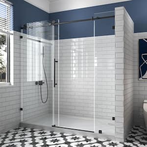 68 in. to 72 in. W x 74 in. H Sliding Frameless Shower Door in Matte Black 5/16 in. (8 mm) Clear Glass