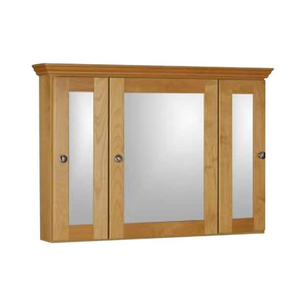 Shaker 36 in. W x 6.5 in. D x 27 in. H Tri-View Medicine Cabinet in Natural Alder