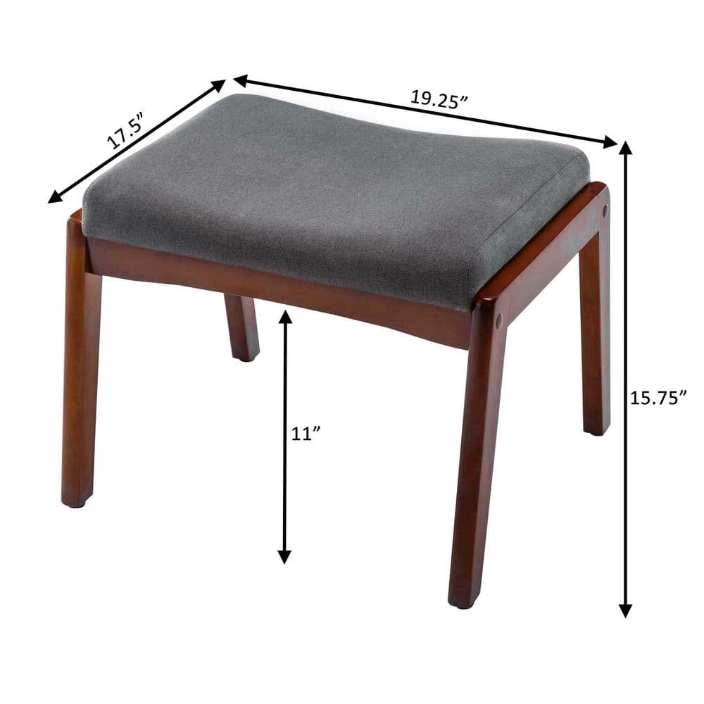 Dark Gray and Espresso Mid-Century Modern Accent Ottoman Stool
