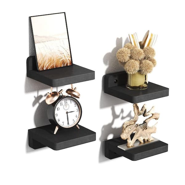 4 in. W x 4 in. D Black Wood Small Decorative Wall Shelf for
