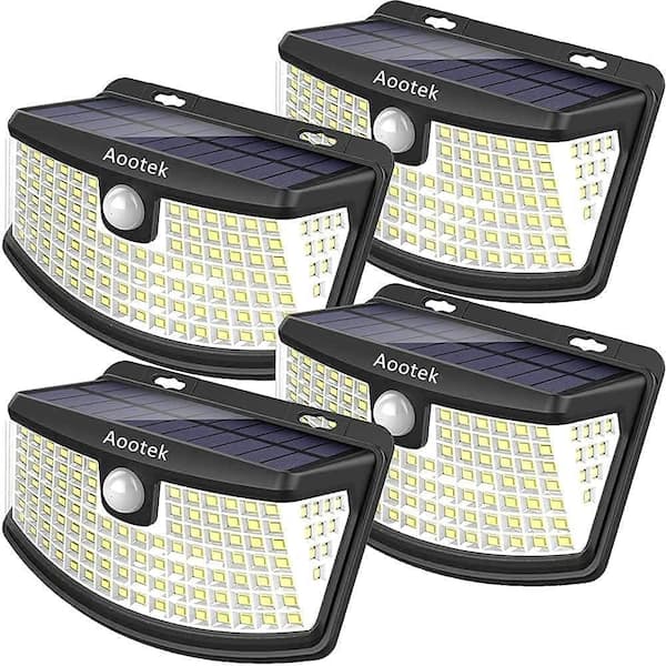 4-Pack 3.7-Watt Equivalent Integrated LED Black Wall Pack Light, 270° Wide Angle Step Light Solar Motion Sensor