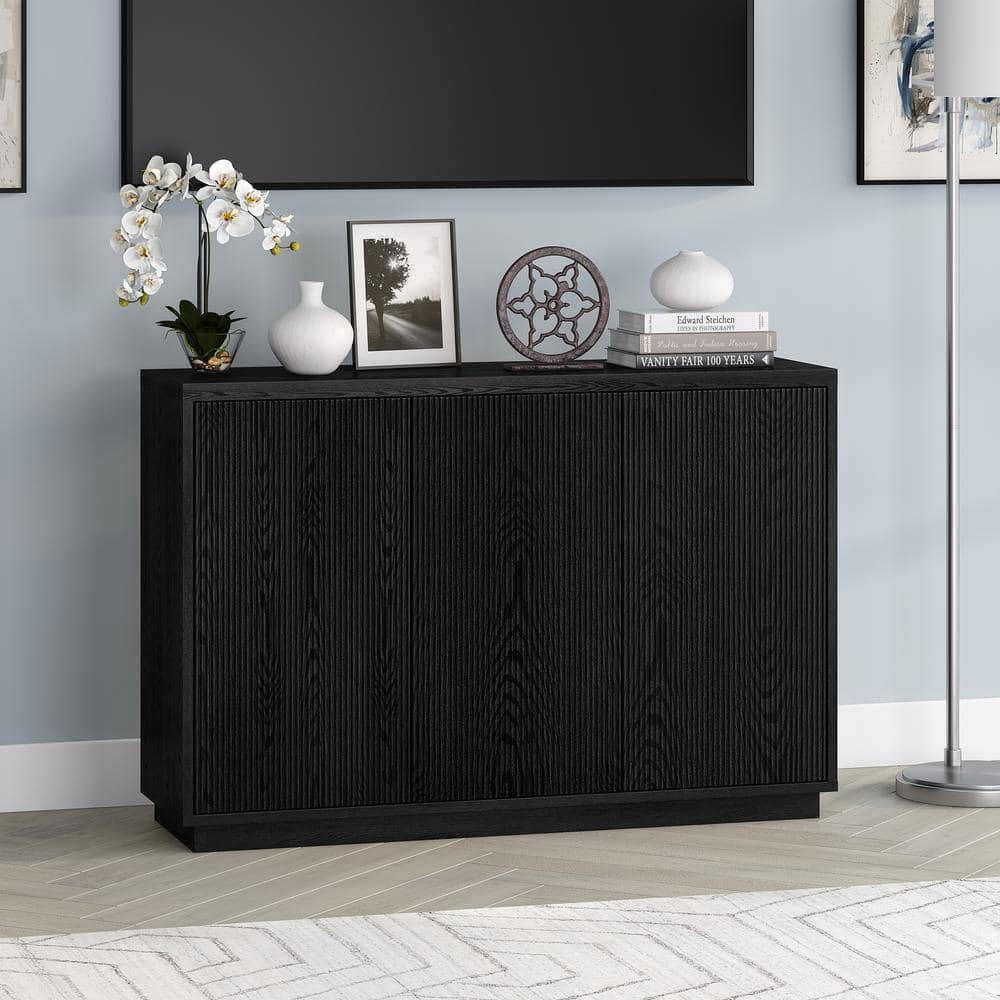 Black Grain MDF Modern Buffet Sideboard with Adjustable Shelves