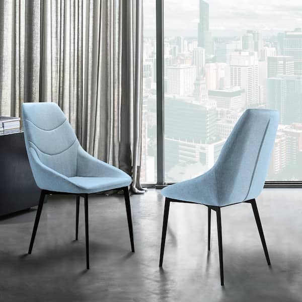 Armen Living Castle Blue Fabric Dining Chair - Set of 2