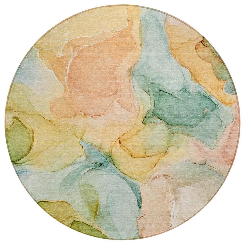 Blue 8 ft. Round Abstract Indoor / Outdoor Area Rug price history on PriceWatchPro