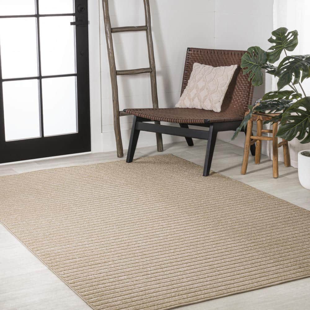 Aarhus Beige and Cream Striped 8' x 10' Synthetic Area Rug