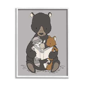 Animals Family Bear Reading Book to Babies Design by Sweet Melody Designs Framed Animal Art Print 30 in. x 24 in.