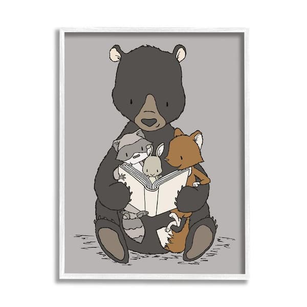 The Stupell Home Decor Collection Animals Family Bear Reading Book to Babies Design by Sweet Melody Designs Framed Animal Art Print 30 in. x 24 in.