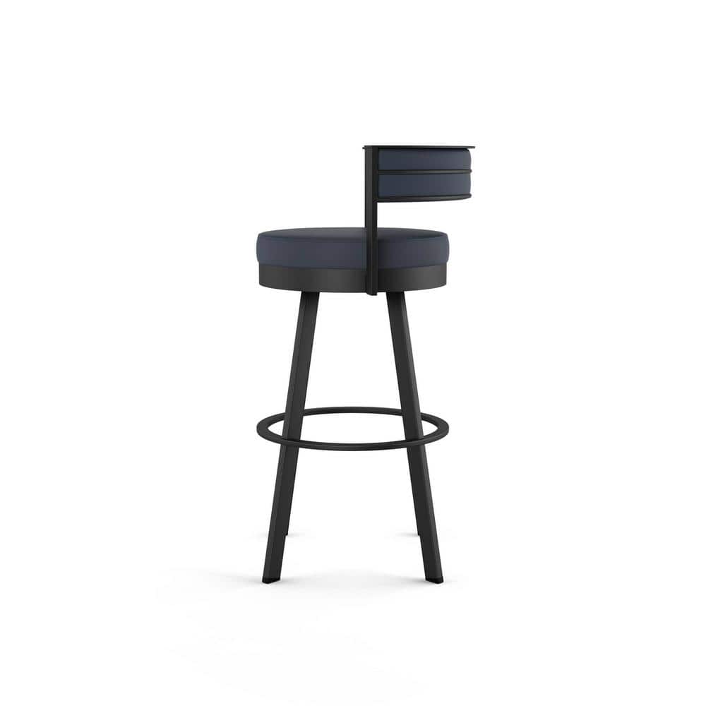 Navy Blue Faux Leather Swivel Bar Stool with Black Metal Frame