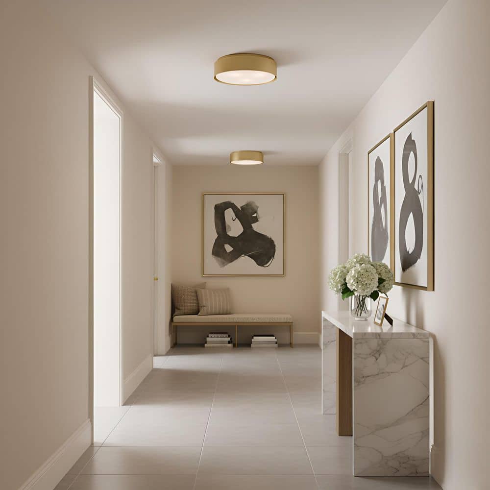 Dartmore 18 in. W x 5.625 in. H 3-Light Satin Brass Modern Flush Mount with Steel Shade and No Bulbs Included price history on PriceWatchPro