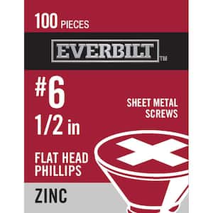#6 x 1/2 in. Phillips Flat Head Zinc Plated Sheet Metal Screw (100-Pack)