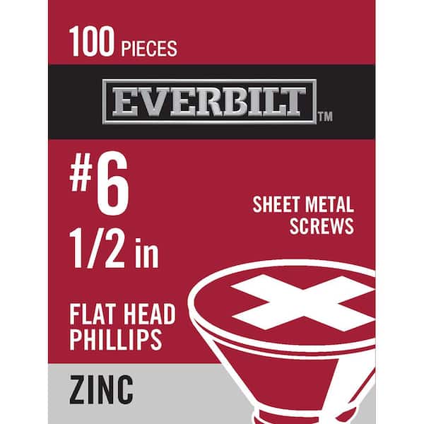 Everbilt #6 x 1/2 in. Phillips Flat Head Zinc Plated Sheet Metal Screw (100-Pack)
