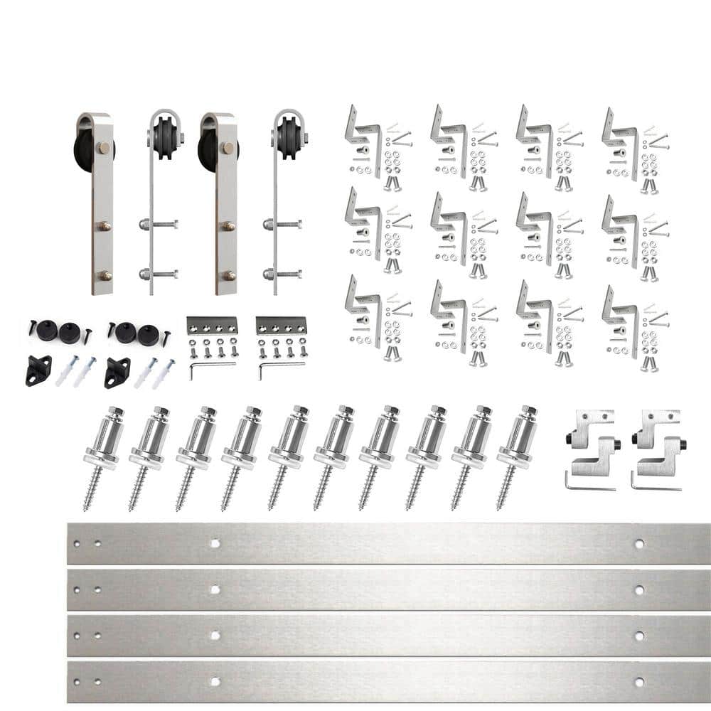 15 ft./180 in. Brushed Nickel Double Track Bypass Z-Shape Sliding Barn Door Hardware Kit - Classic Design Roller price history on PriceWatchPro