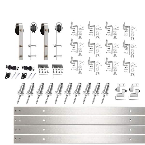 HOMACER 16 ft./192 in. Brushed Nickel Double Track Bypass Z-Shape Sliding Barn Door Hardware Kit - Classic Design Roller